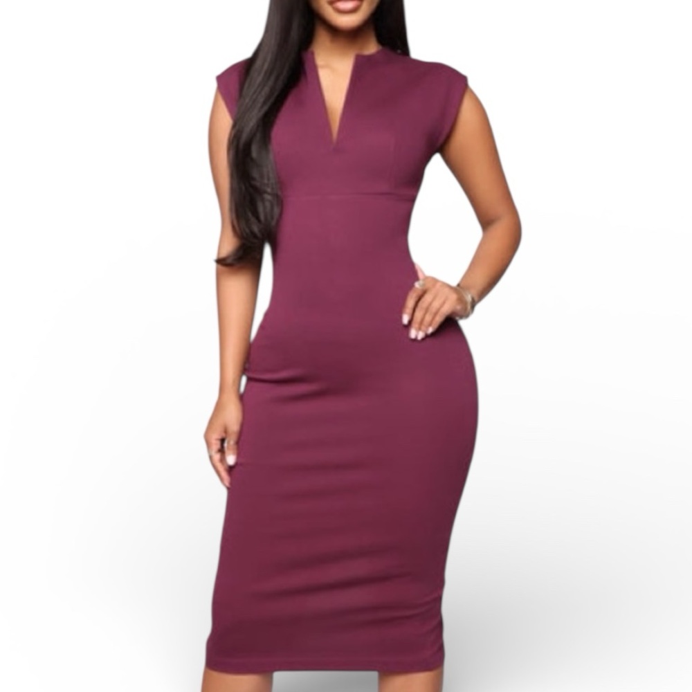 Fashion Nova V-Wire Bodycon Midi Dress XS NWT Burgundy/Eggplant